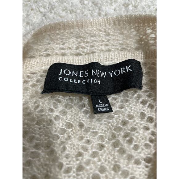 Jones New York Wool Mohair Blend Cardigan Sweater Womens Large Open Knit Ivory - Picture 4 of 10